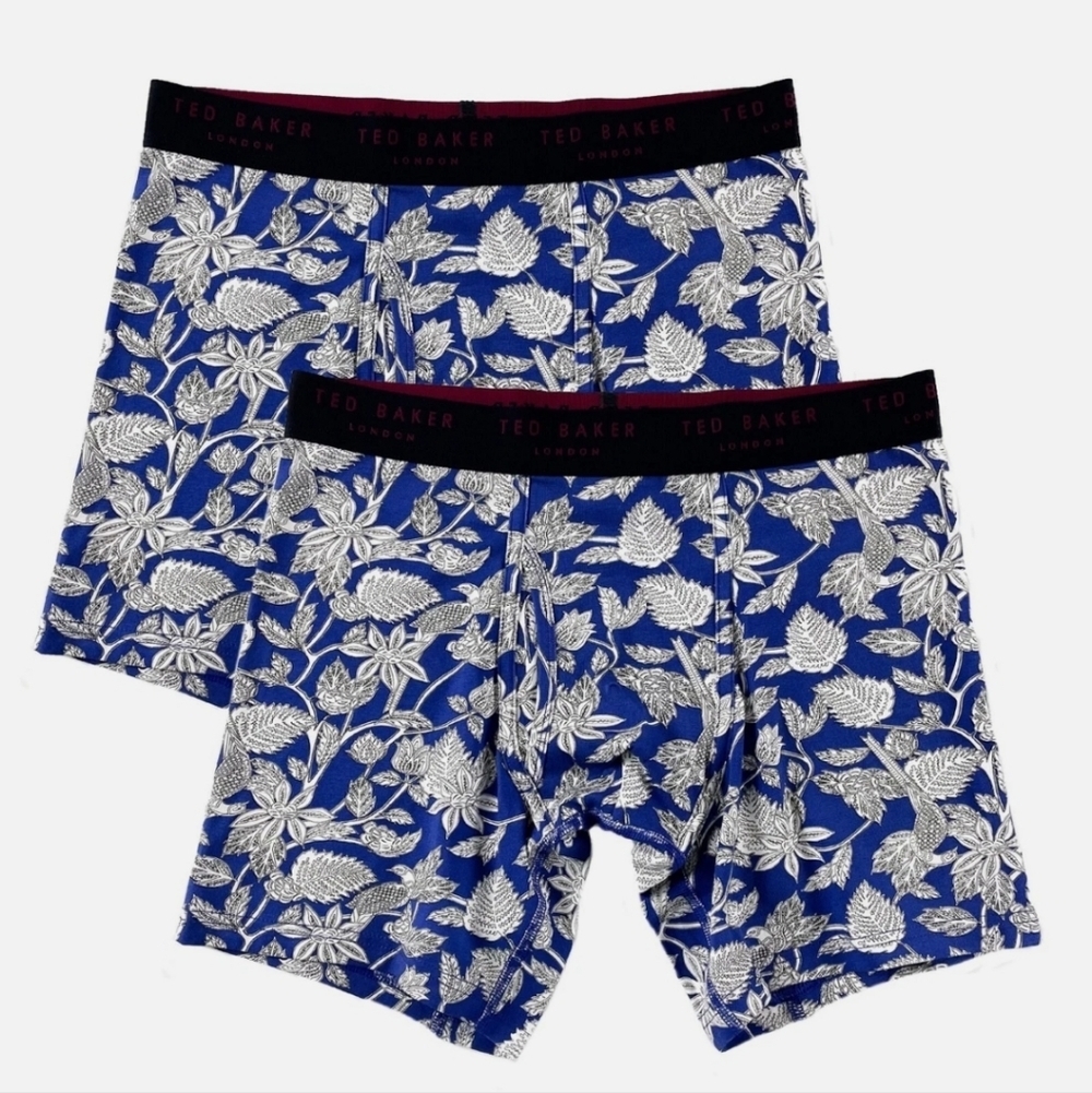 Ted Baker Blue Floral Boxer Briefs with Black Branded Waistband New 1 Pair
